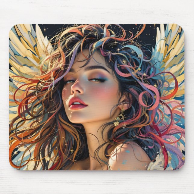 Celestiale Strahlung - Rainbow-Winged-Angel-Portra Mousepad (Vorne)