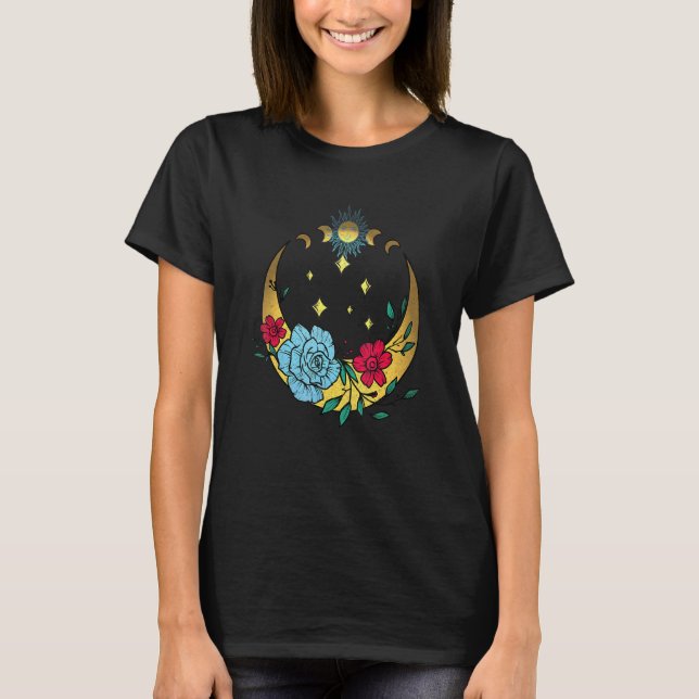 Celestialmond und Blume Boho Crescent Moon T-Shirt (Vorderseite)