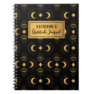 Celestin Black Gold Stars Moon Gratitude Journal