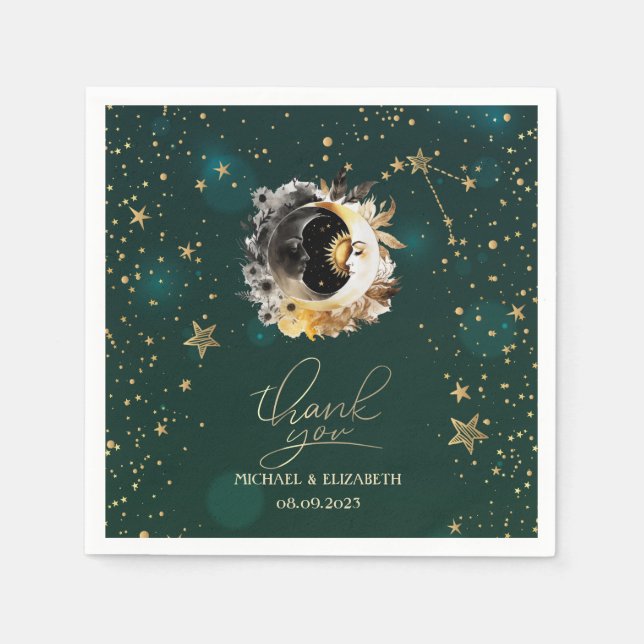 Celestis Sun and Moon Blume Sterne Grün Serviette (Vorderseite)