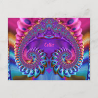 CELIA ~ Glossy Postcard 3D Pink Blue Lila Zany