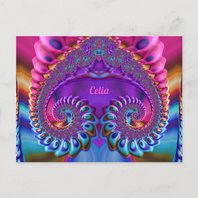 CELIA ~ Glossy Postcard 3D Pink Blue Lila Zany Postkarte (Vorderseite)