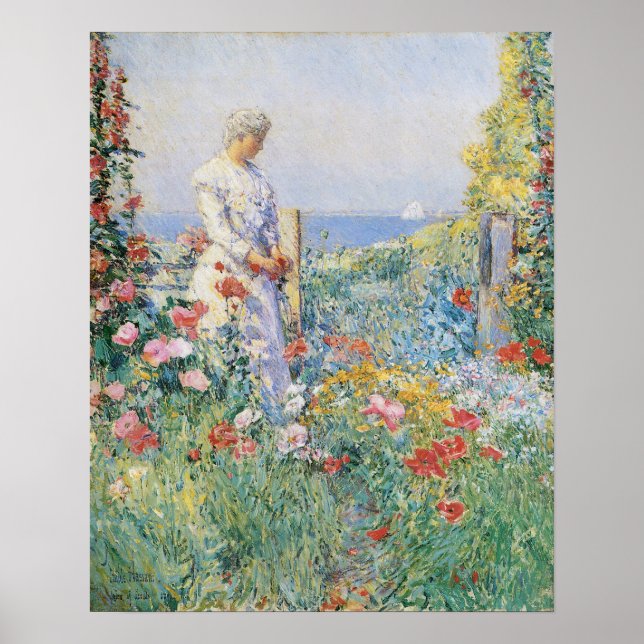 Celia Thaxter in ihrem Garten von Childe Hassam Poster (Vorne)