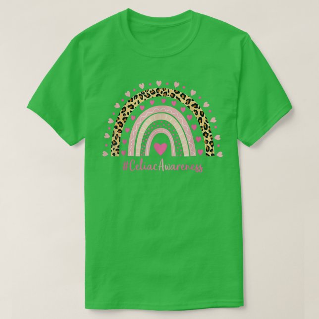 Celiac Awareness Pink Heart Leopard Rainbow Celiac T-Shirt (Design vorne)