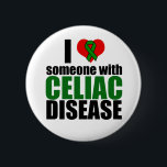 Celiac Disease Support Awareness Liebe Ribbon Button<br><div class="desc">Ich Liebe jemanden mit Celiac-Krankheit. Celiac Disease Awareness Band Unterstützung für eine celiac Mama oder Papa,  die Dinge glutenfrei für ihr Kind behalte. Zeigen Sie den Leuten,  warum Sie glutenfrei für Ihr Kind gehen.</div>