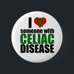 Celiac Disease Support Awareness Liebe Ribbon Button<br><div class="desc">Ich Liebe jemanden mit Celiac-Krankheit. Celiac Disease Awareness Band Unterstützung für eine celiac Mama oder Papa,  die Dinge glutenfrei für ihr Kind behalte. Zeigen Sie den Leuten,  warum Sie glutenfrei für Ihr Kind gehen.</div>
