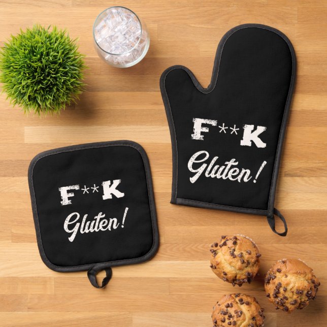 Celiac Joke, Hass Gluten Funny Ofenhandschuh & Topflappen-Set (Oben Unten)