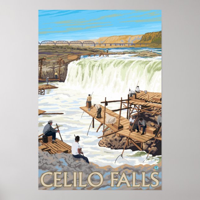 Celilo Falls Fishing Vintage Travelposter Poster (Vorne)