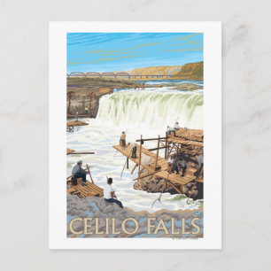 Celilo Falls Fishing Vintage Travelposter Postkarte