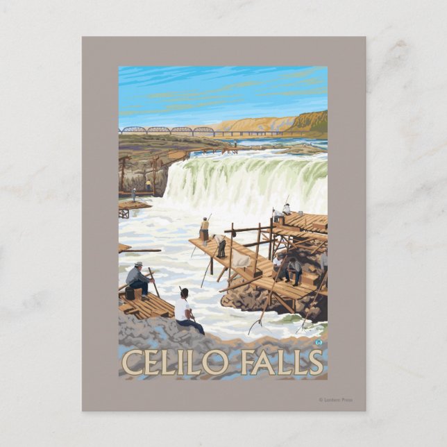 Celilo Falls Fishing Vintage Travelposter Postkarte (Vorderseite)