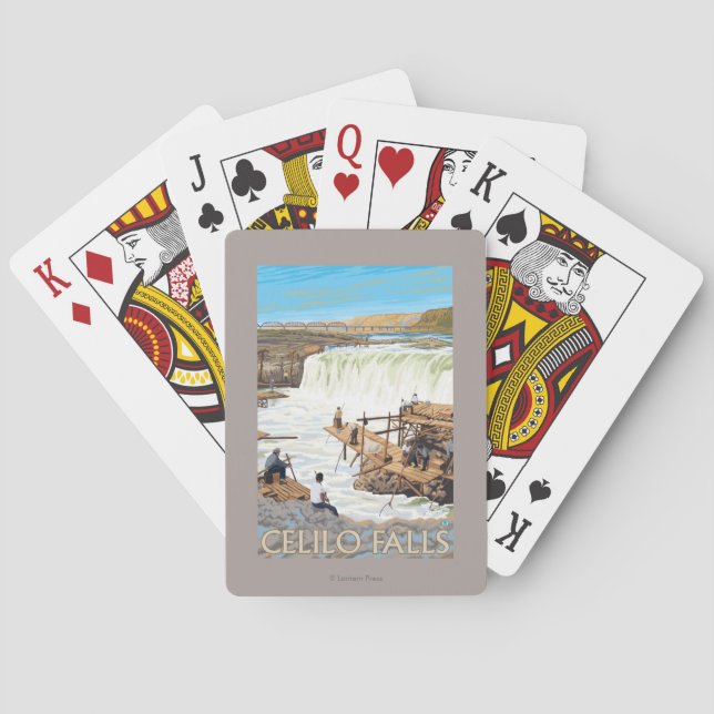 Celilo fällt, Vintages Reise-Plakat fischend Spielkarten (Rückseite)