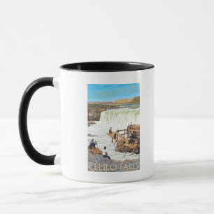 Celilo fällt, Vintages Reise-Plakat fischend Tasse