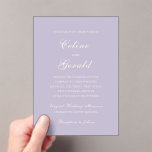 Celine Lilac Elegant Wedding Acryleinladungen<br><div class="desc">Klassische Hochzeitseinladungen mit einem schlichten und zeitlosen Design mit elegantem Drehbuch und klassischen Serif-Schriftart.</div>
