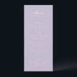 Celine Lilac Elegant Wedding Menükarte<br><div class="desc">Klassische Hochzeitsmenüs mit einem schlichten und zeitlosen Design mit eleganten Drehbüchern und klassischen Serifenreihen Schriftart.</div>