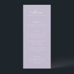 Celine Lilac Elegant Wedding Menükarte<br><div class="desc">Klassische Hochzeitsmenüs mit einem schlichten und zeitlosen Design mit eleganten Drehbüchern und klassischen Serifenreihen Schriftart.</div>