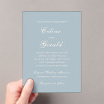 Celine Mute Blue Elegant Wedding Acryleinladungen<br><div class="desc">Klassische Hochzeitseinladungen mit einem schlichten und zeitlosen Design mit elegantem Drehbuch und klassischen Serif-Schriftart.</div>
