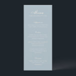 Celine Mute Blue Elegant Wedding Menükarte<br><div class="desc">Klassische Hochzeitsmenüs mit einem schlichten und zeitlosen Design mit eleganten Drehbüchern und klassischen Serifenreihen Schriftart.</div>