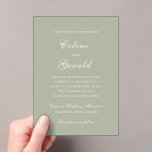 Celine Mute Green Elegant Wedding Acryleinladungen<br><div class="desc">Klassische Hochzeitseinladungen mit einem schlichten und zeitlosen Design mit elegantem Drehbuch und klassischen Serif-Schriftart.</div>