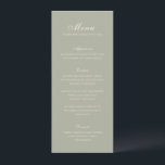 Celine Mute Green Elegant Wedding Menükarte<br><div class="desc">Klassische Hochzeitsmenüs mit einem schlichten und zeitlosen Design mit eleganten Drehbüchern und klassischen Serifenreihen Schriftart.</div>