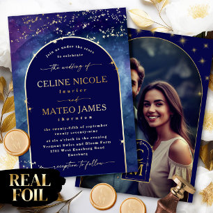 Celine • Nachthimmel-Bogen Verlobungsfoto Gold Folieneinladung