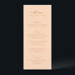 Celine Peach Elegant Wedding Menükarte<br><div class="desc">Klassische Hochzeitsmenüs mit einem schlichten und zeitlosen Design mit eleganten Drehbüchern und klassischen Serifenreihen Schriftart.</div>