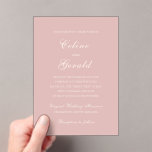 Celine Pink Elegant Wedding Acryleinladungen<br><div class="desc">Klassische Hochzeitseinladungen mit einem schlichten und zeitlosen Design mit elegantem Drehbuch und klassischen Serif-Schriftart.</div>