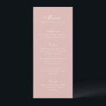 Celine Pink Elegant Wedding Menükarte<br><div class="desc">Klassische Hochzeitsmenüs mit einem schlichten und zeitlosen Design mit eleganten Drehbüchern und klassischen Serifenreihen Schriftart.</div>