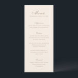 Celine Sandy Neutrals Elegant Wedding Menükarte<br><div class="desc">Klassische Hochzeitsmenüs mit einem schlichten und zeitlosen Design mit eleganten Drehbüchern und klassischen Serifenreihen Schriftart.</div>
