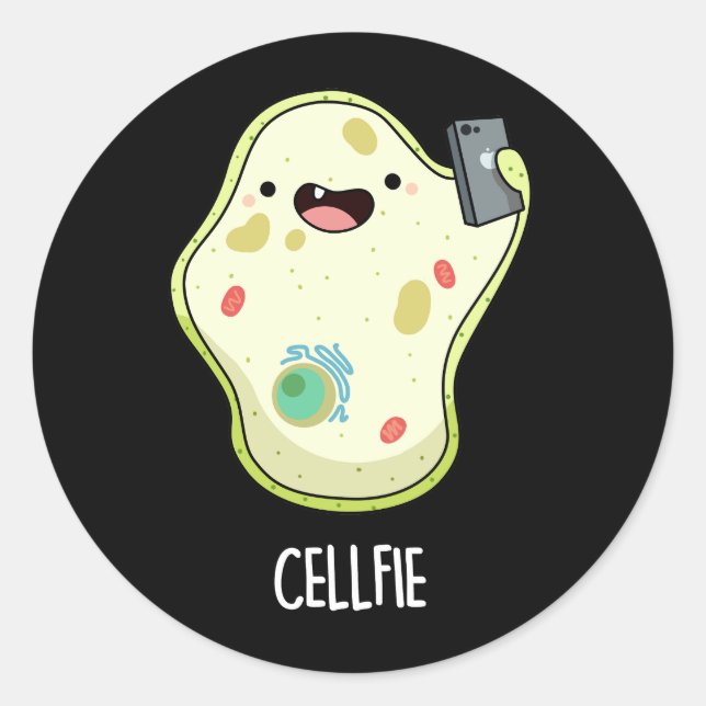 Cellfie Funny Biology Selfie Pun Dark BG Runder Aufkleber (Vorderseite)