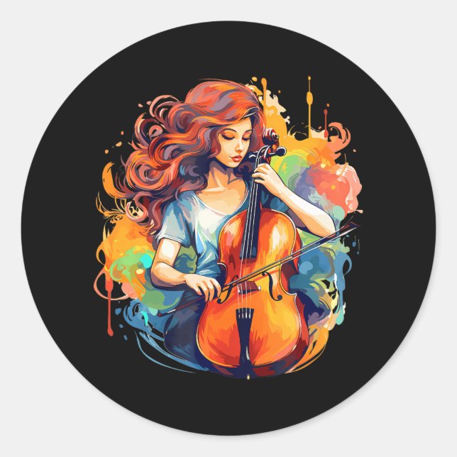 Cellist-musician Cello-Player-Musikinstrument Runder Aufkleber (Vorderseite)