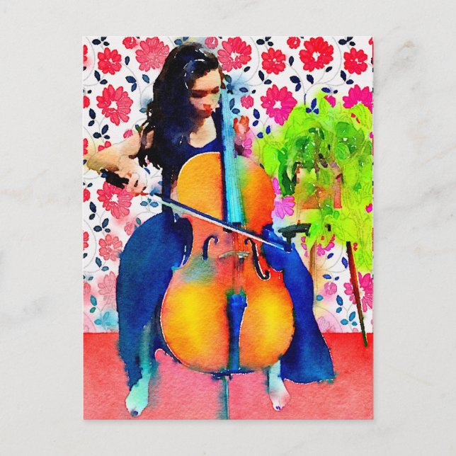 Cellist Watercolor Postcard Postkarte (Vorderseite)