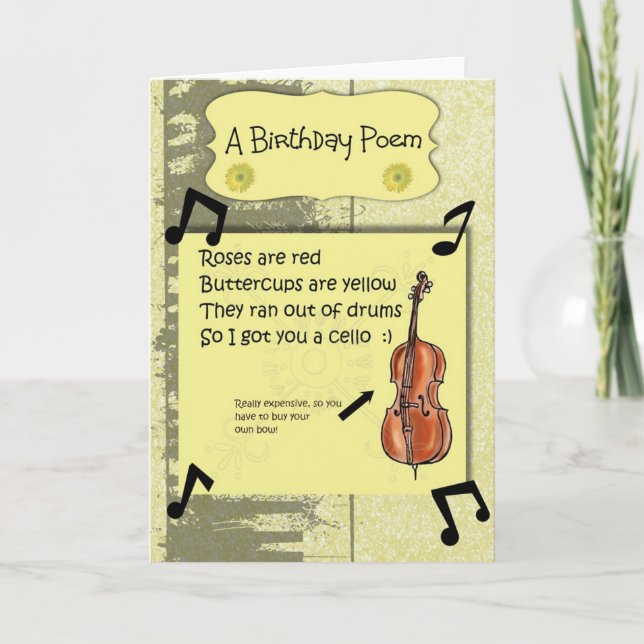 Cello Birthday Gedicht Karte (Vorderseite)