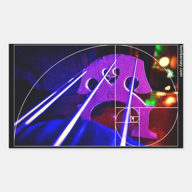 Cello-Brücke und Fäden mit Fibonacci-Spirale Rechteckiger Aufkleber (Vorderseite)