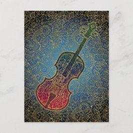 Cello Gold Filigree - Farbenfrohe Musik Postkarte