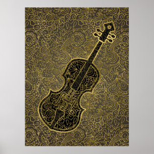 Cello-Goldtaupe-mit Filigran geschmücktes Poster