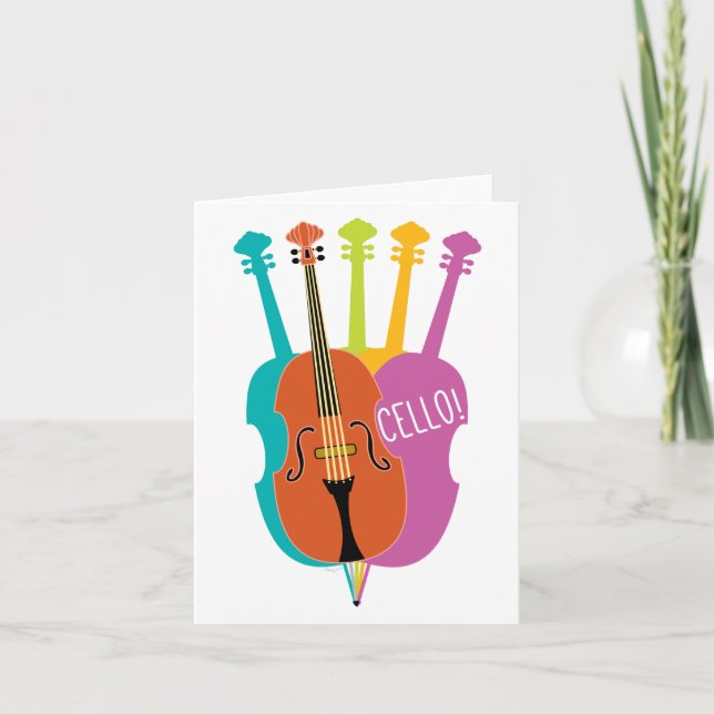 Cello Hello Musical Instruments - farbenfrohe Note Karte (Vorderseite)