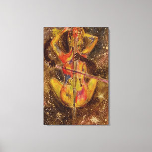 Cello Lady Canvas Print Space Sonata - Malerei Leinwanddruck