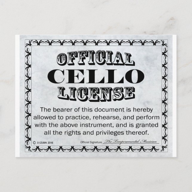 Cello-Lizenz Postkarte (Vorderseite)