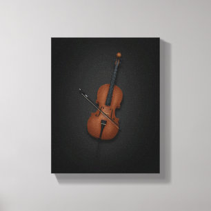 Cello mit Bow über Strings auf 8x10 schwarz Leinwanddruck