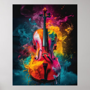 Cello mit explodierenden Farben Poster