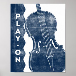 Cello Music Poster Blue White Play on Art Print