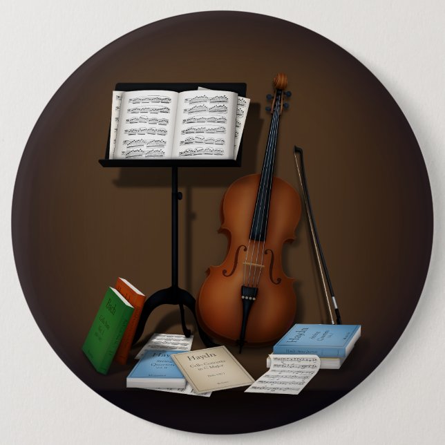 Cello & Music Stand Charme Miniatur Szene Button (Vorderseite)