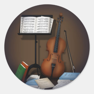 Cello & Music Stand Charme Miniatur Szene Runder Aufkleber