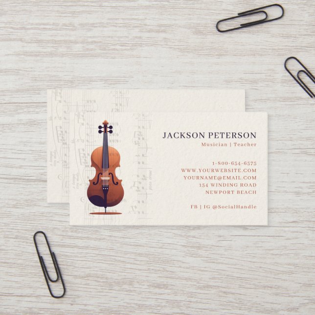 Cello Musical Notes Cellist Musician Beruflich Visitenkarte (Vorderseite/Rückseite Beispiel)