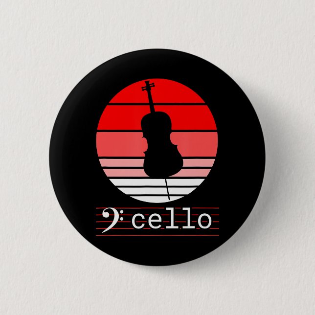 Cello Musikinstrument mit rotem Sunset Cello Button (Vorderseite)
