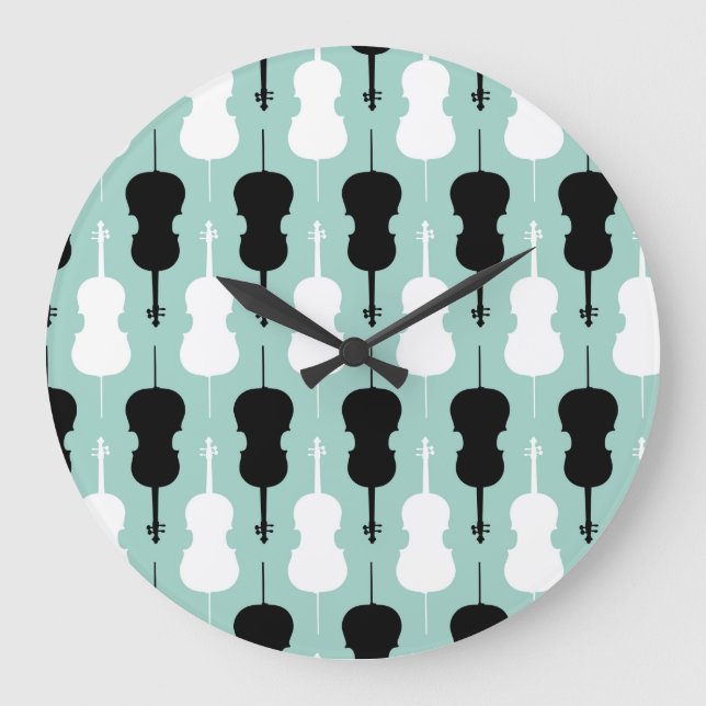 Cello Pattern - Aquamarin Große Wanduhr (Vorderseite)