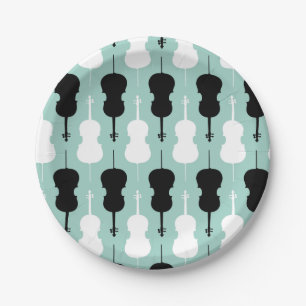 Cello Pattern - Aquamarin, schwarz und weiß Pappteller