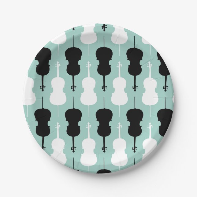 Cello Pattern - Aquamarin, schwarz und weiß Pappteller (Vorderseite)