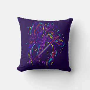 Cello Player Abstrakt Neon Zeichnend Throw Kissen