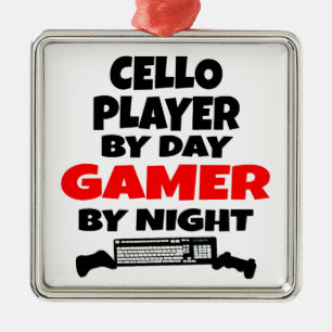 Cello Player by Day Gamer by Night Silbernes Ornament
